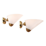 Pair of white and gold wall lights, 1950s