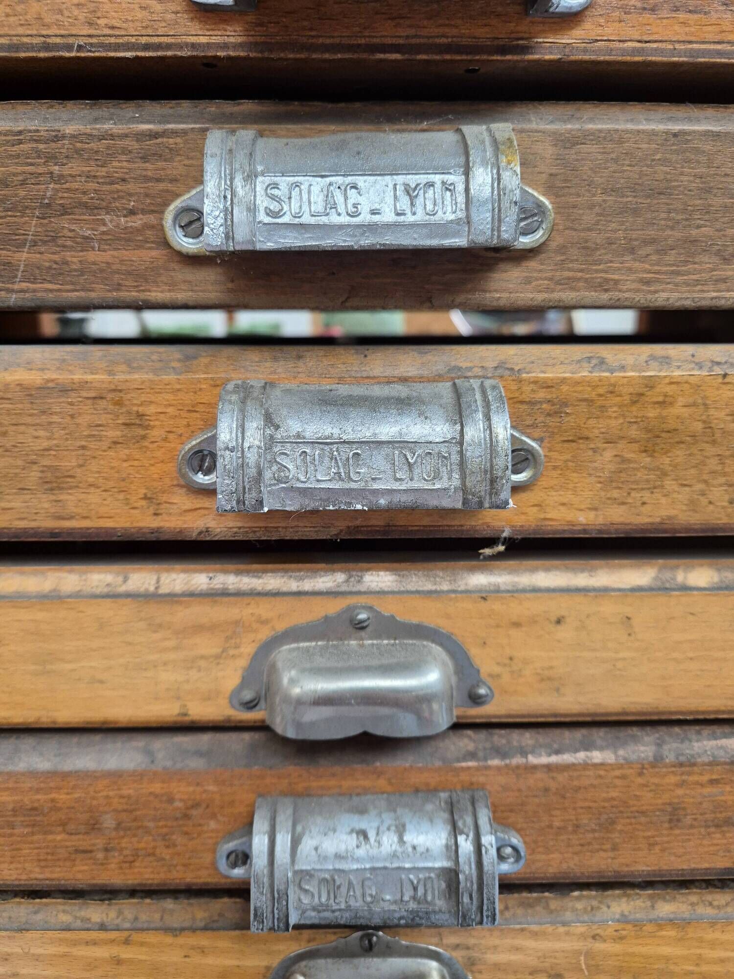 Wooden printing cabinet 36 drawers with typographic letters