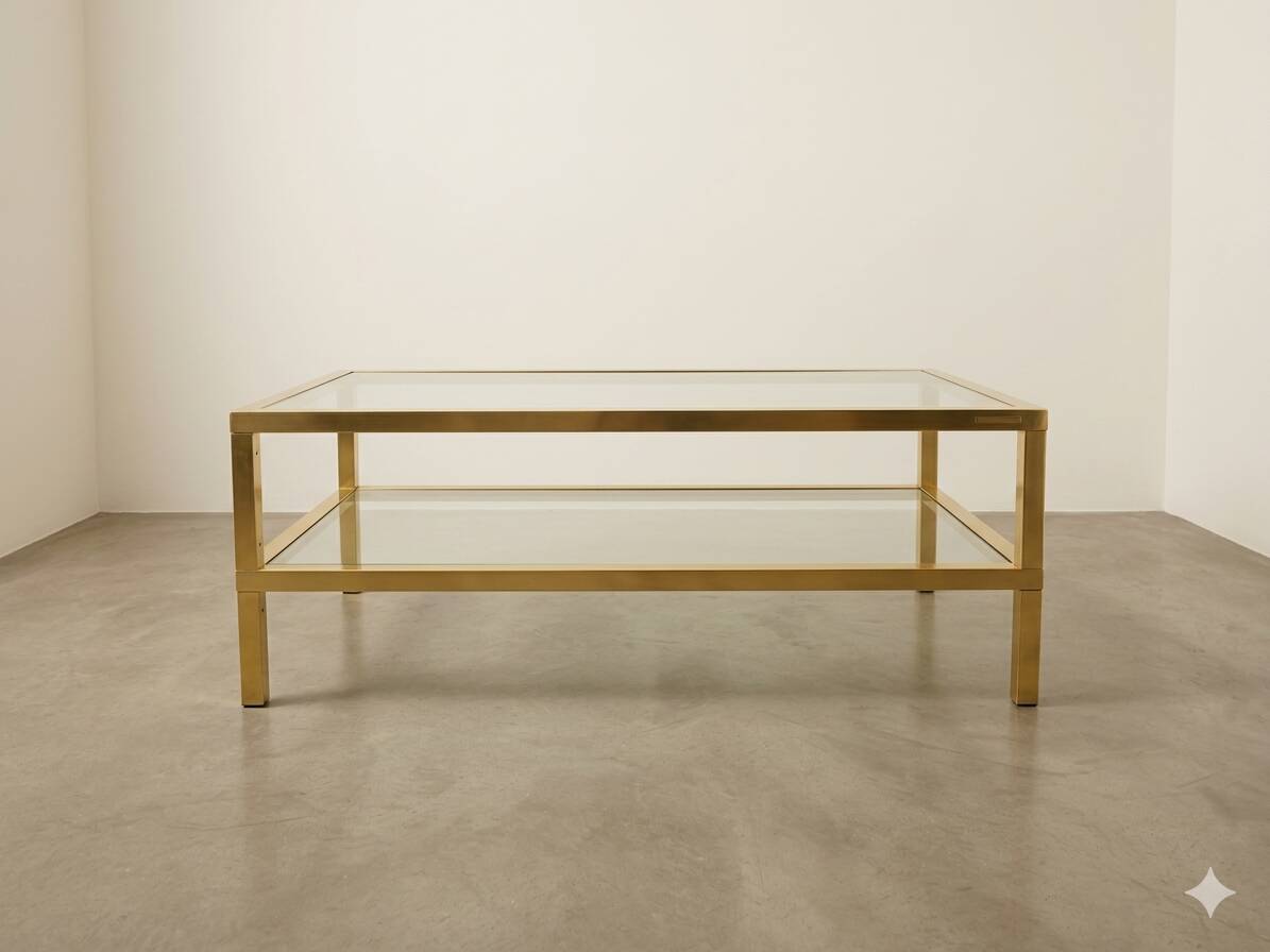 Table basse Pierre Vandel en métal doré brossé années 70