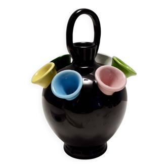 Black Lacquered Ceramic Tulip Vase Ascribable to Pucci Umbertide, Italy
