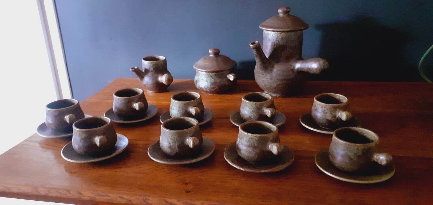 Vintage stoneware coffee set from the 60s, Maine Sars Pottery