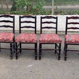 4 Henri II chairs in solid wood and floral burgundy fabric from the 19th century.