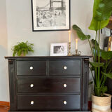Commode vintage noir en pin peinte à la main