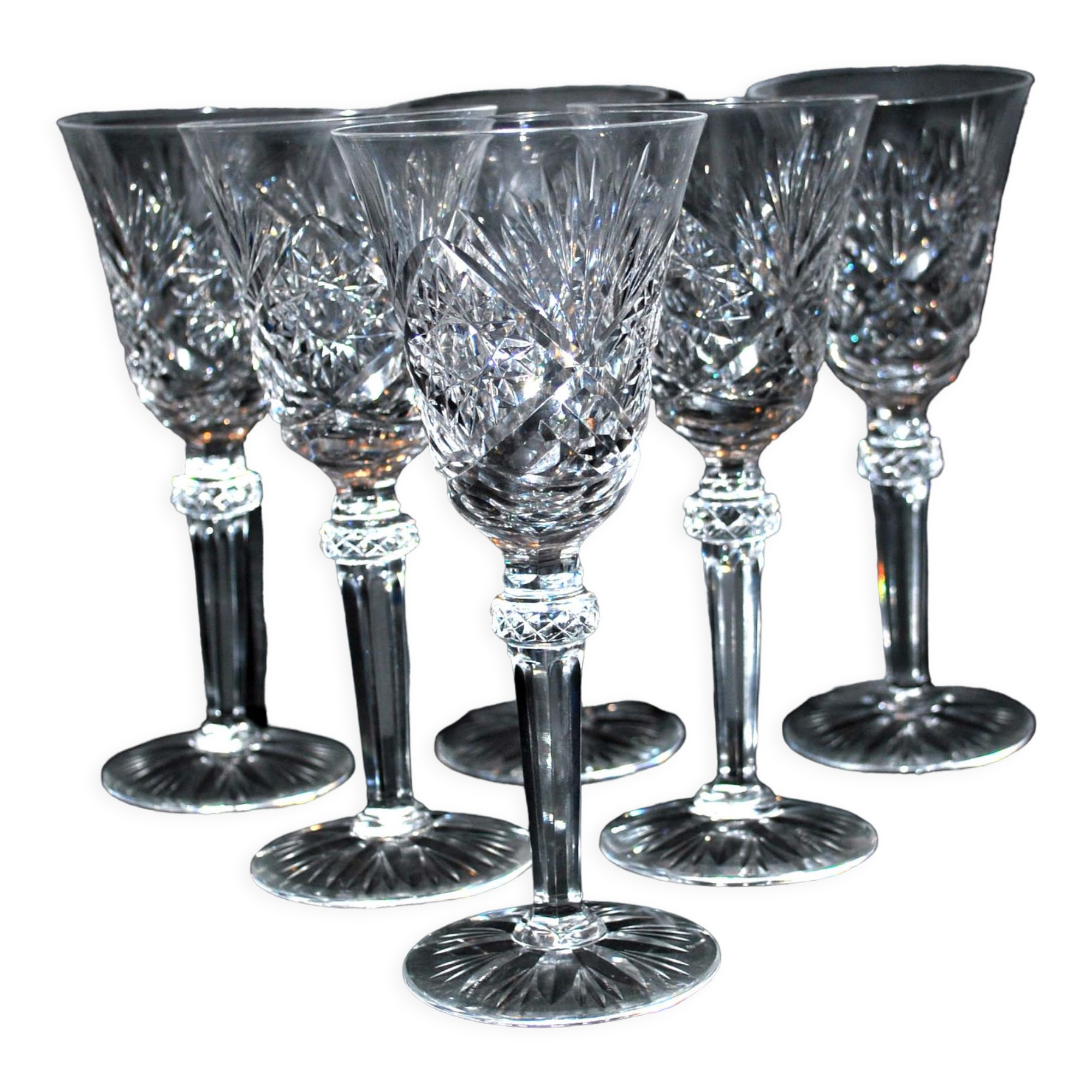 Series of 6 Lemberg / Saint-Louis diamond-cut crystal water glasses? 19cm