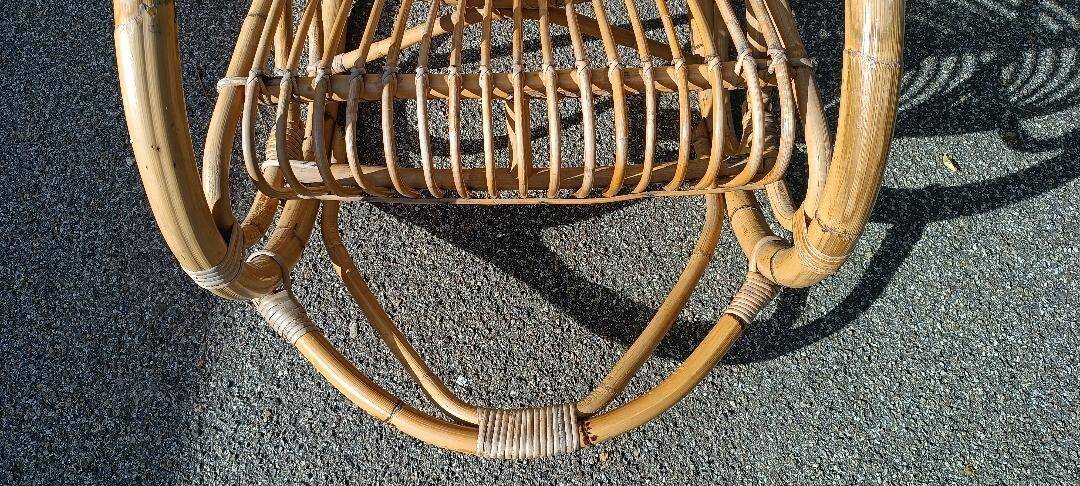 Designer rocking chair in rattan and bamboo from the 1950s/60s