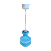 Old Suspension Opaline Blue + Thread White Decoration 70s Vintage