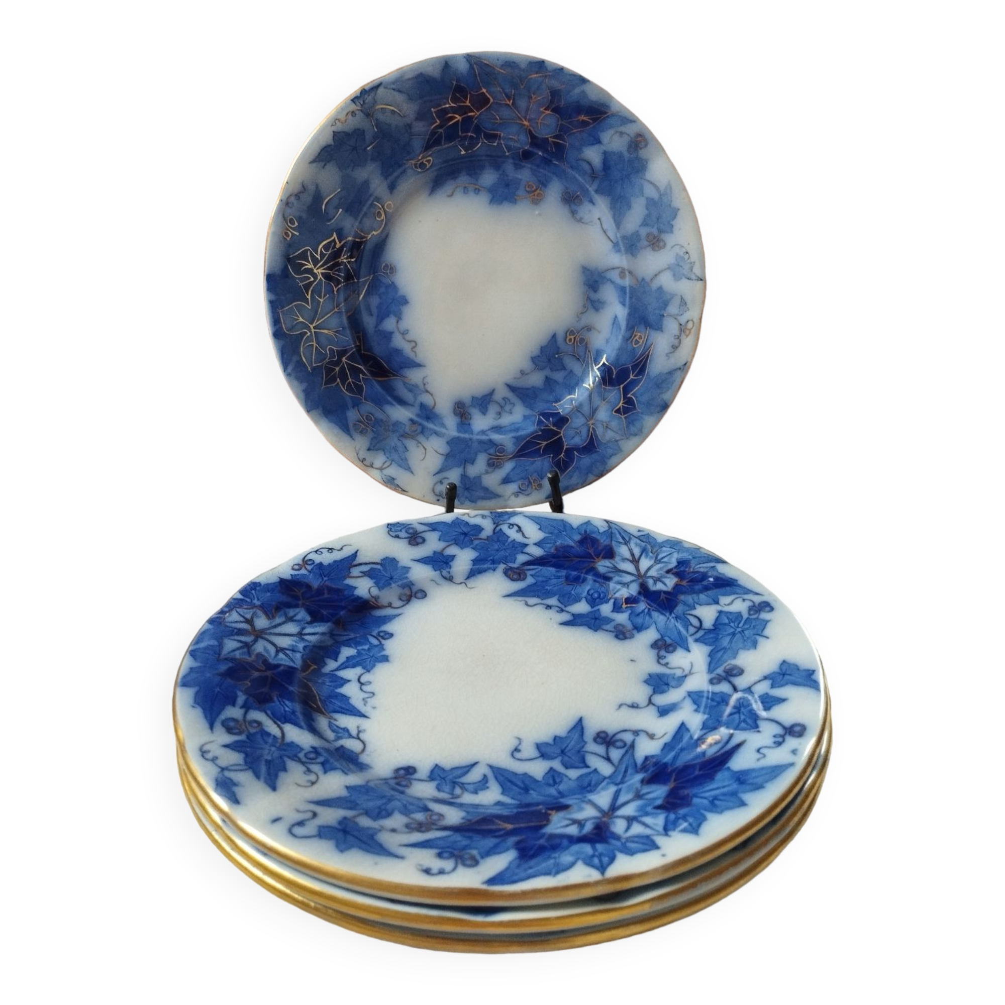 Set of 4 Bryonia model dessert plates from Sarreguemines U&C, between 1880 and 1900