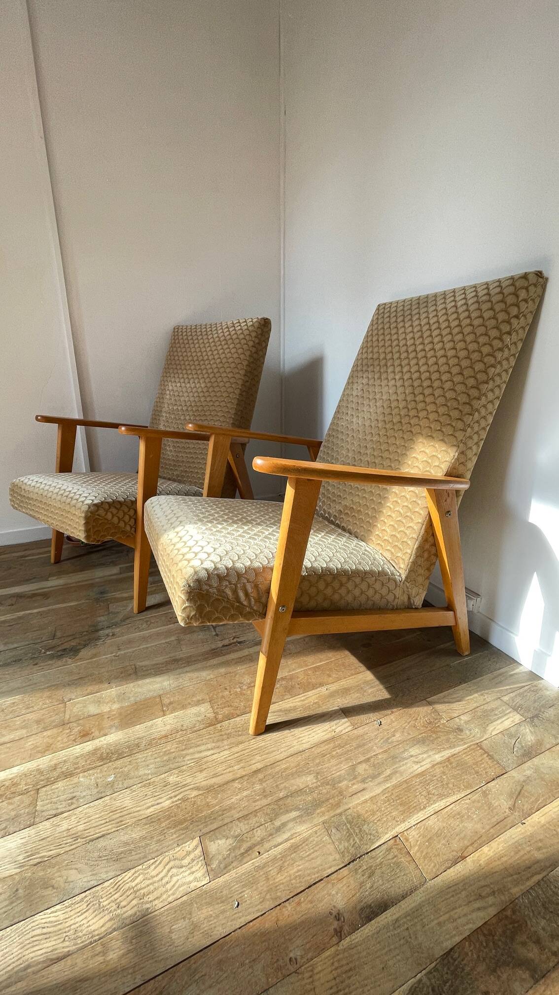 Pair of Manucere armchairs with vintage compass legs