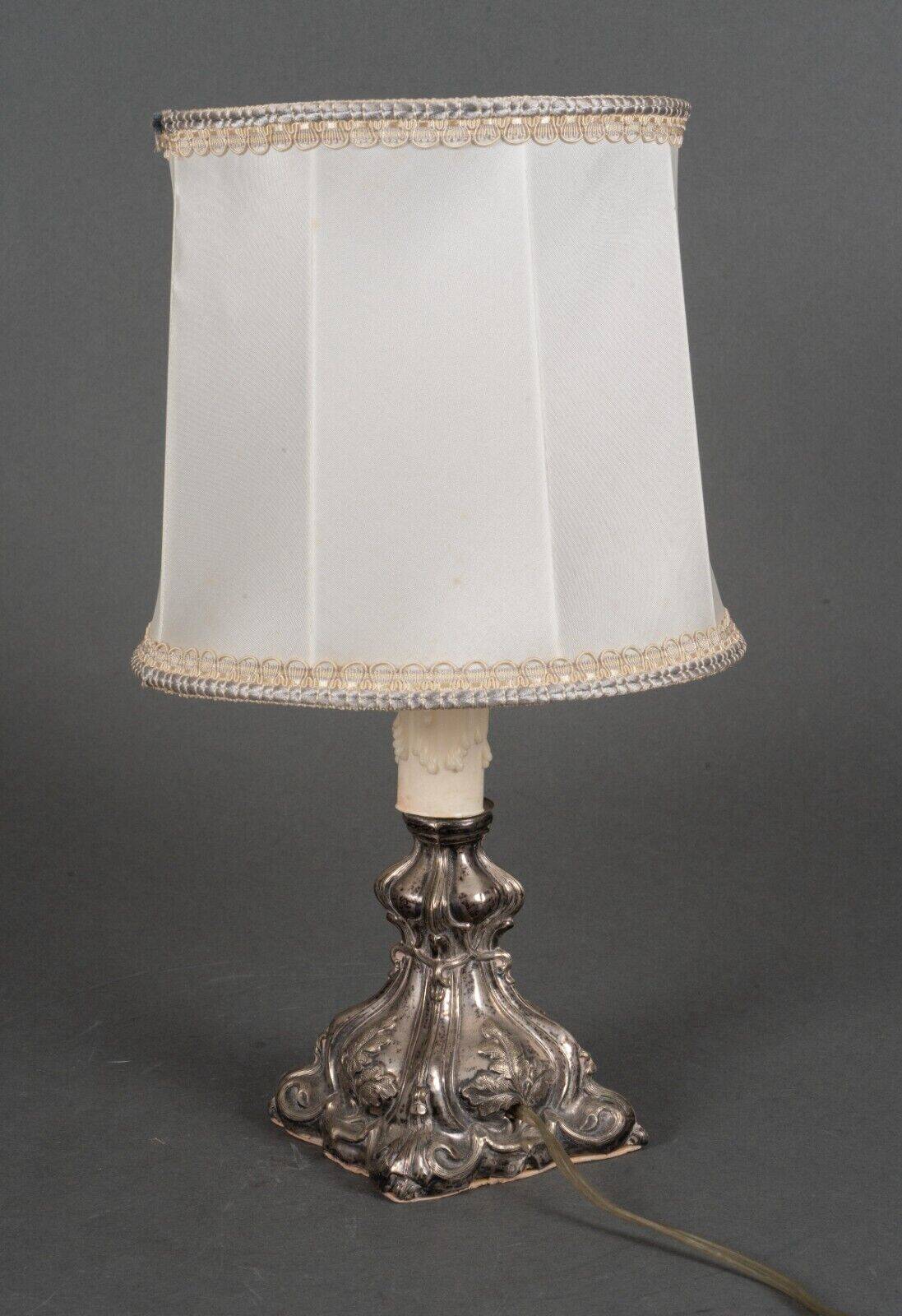 Louis XIV style 19th century silver or silver metal lamp with white lampshade