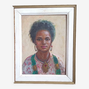 Solange Monvoisin (1907-1985) huile sur toile portrait orientaliste