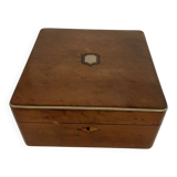 Old square wooden box, a bit of marquetry, padded, box.