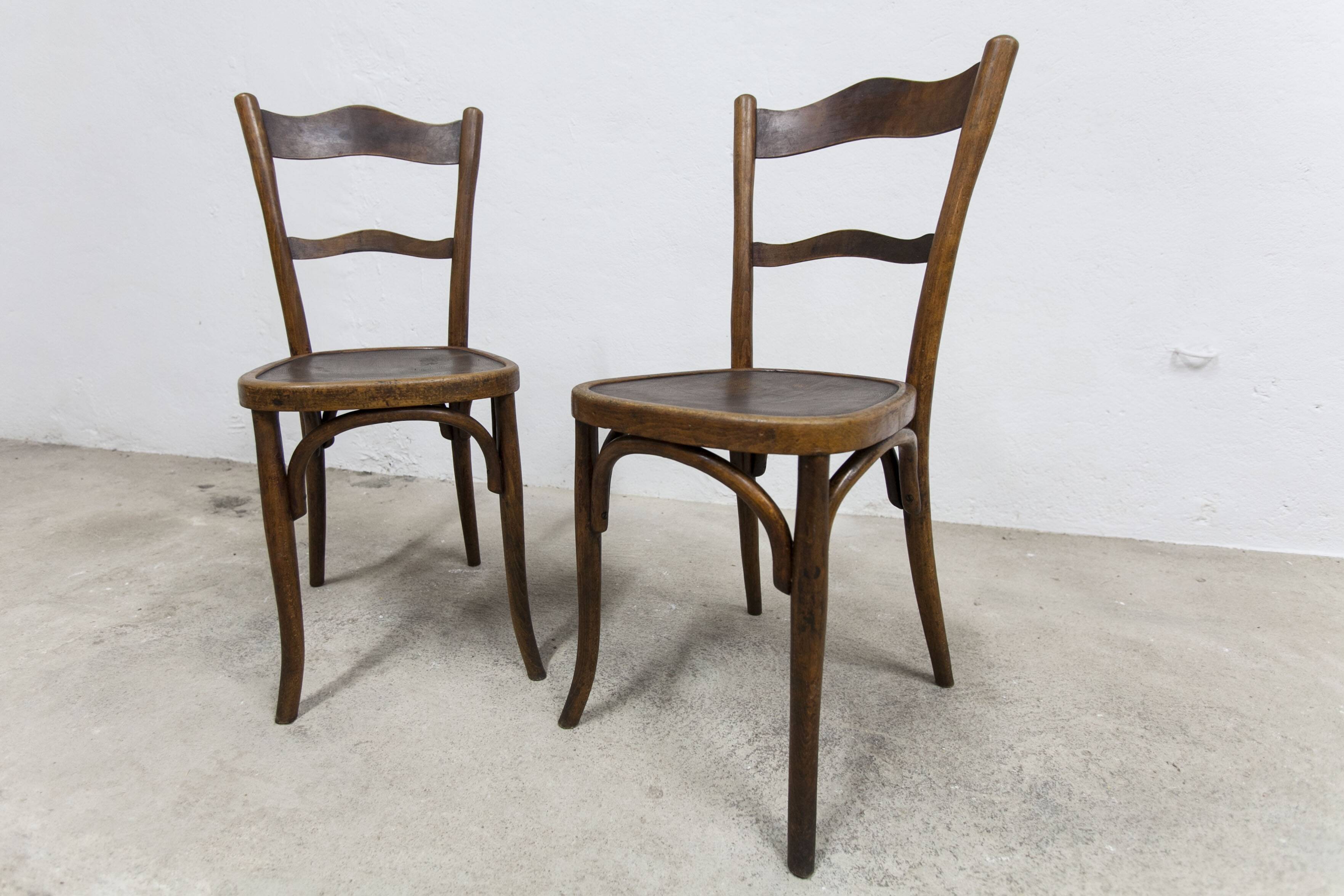 Paire de chaises Bistrot Baumann des années 1920, assise avec dessin