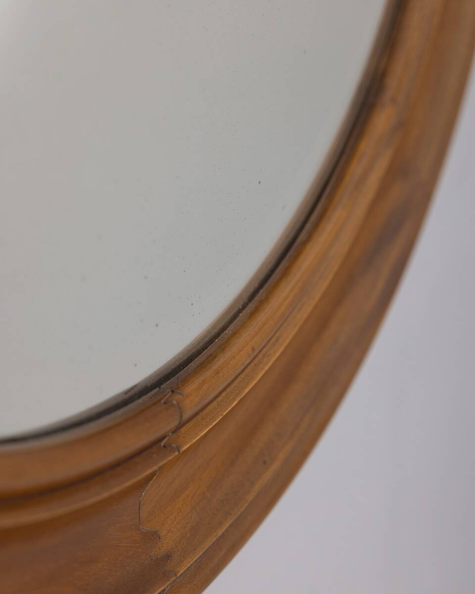 Vintage 1970s round wall mirror in walnut wood, Italian design