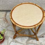 Round coffee table in vintage rattan
