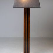 Amsterdam School floor lamp in partially ebonised cherry with a black linen shade.