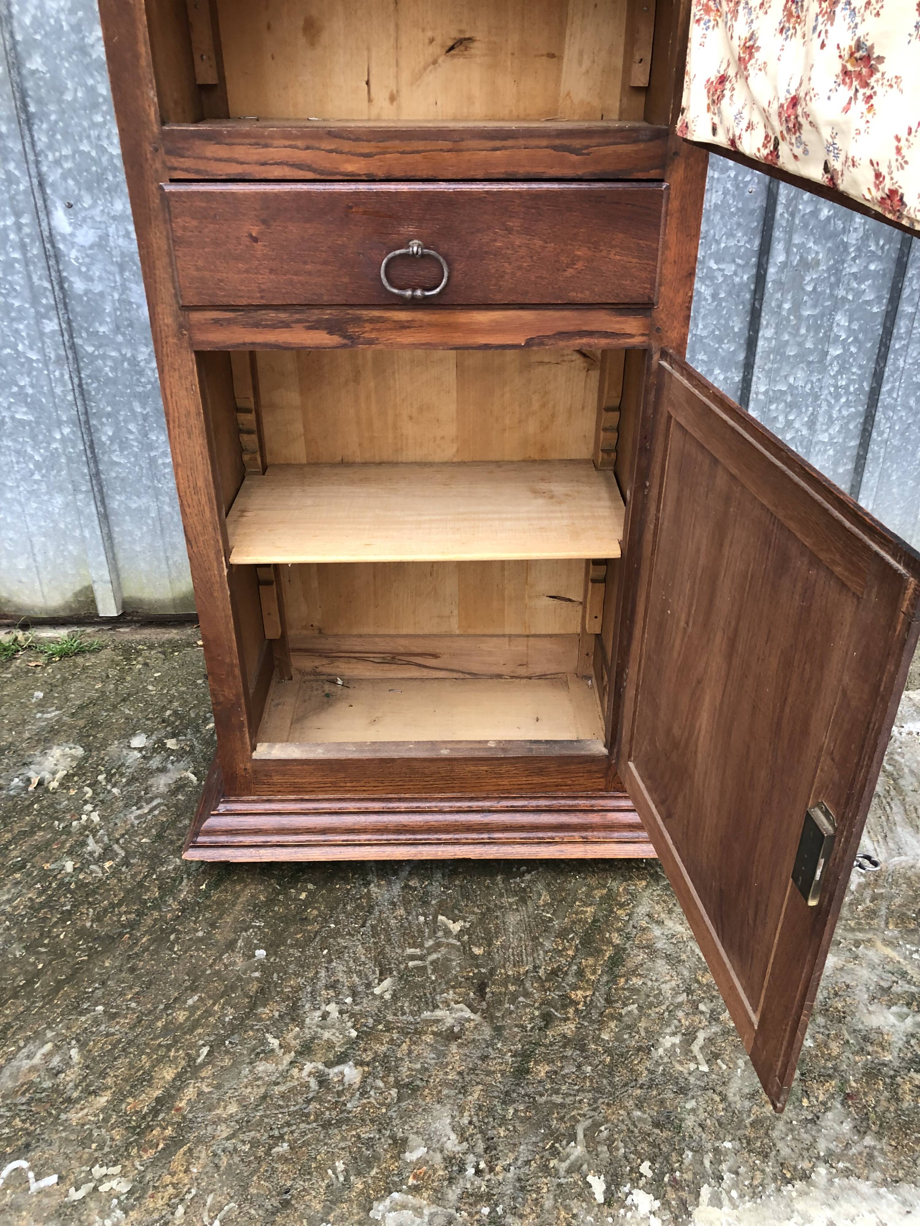 Solid oak wardrobe with 2 doors and 1 drawer in neo Louis XIII style.