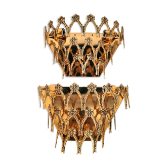 Paire d'appliques dorées design années 70