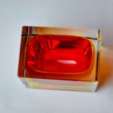 Sommerso red and yellow ashtray by seguso, murano, italy, 1970