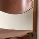 elm wood and camel leather chair Maison Regain, French design 1960
