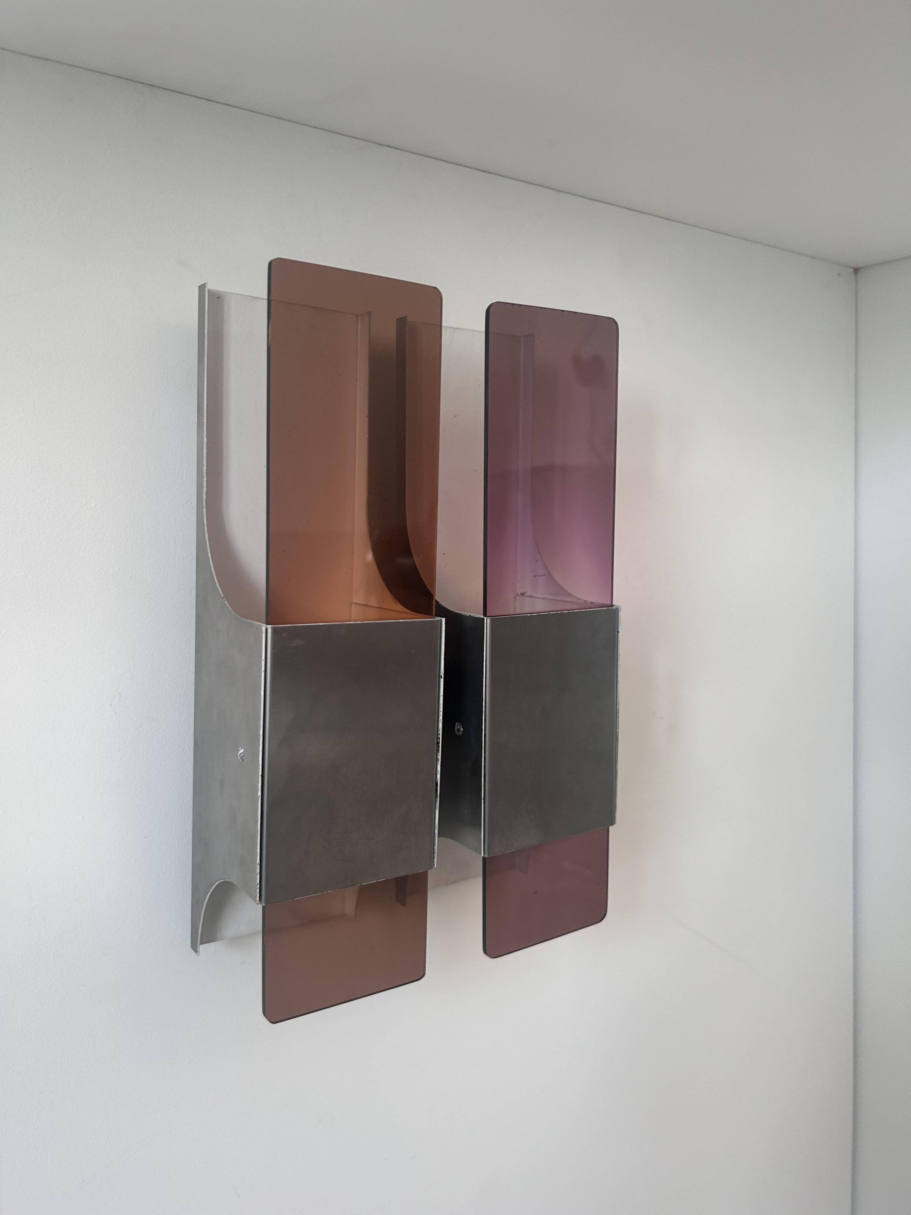 Vintage double wall lamp in metal and perspex, France 1970s