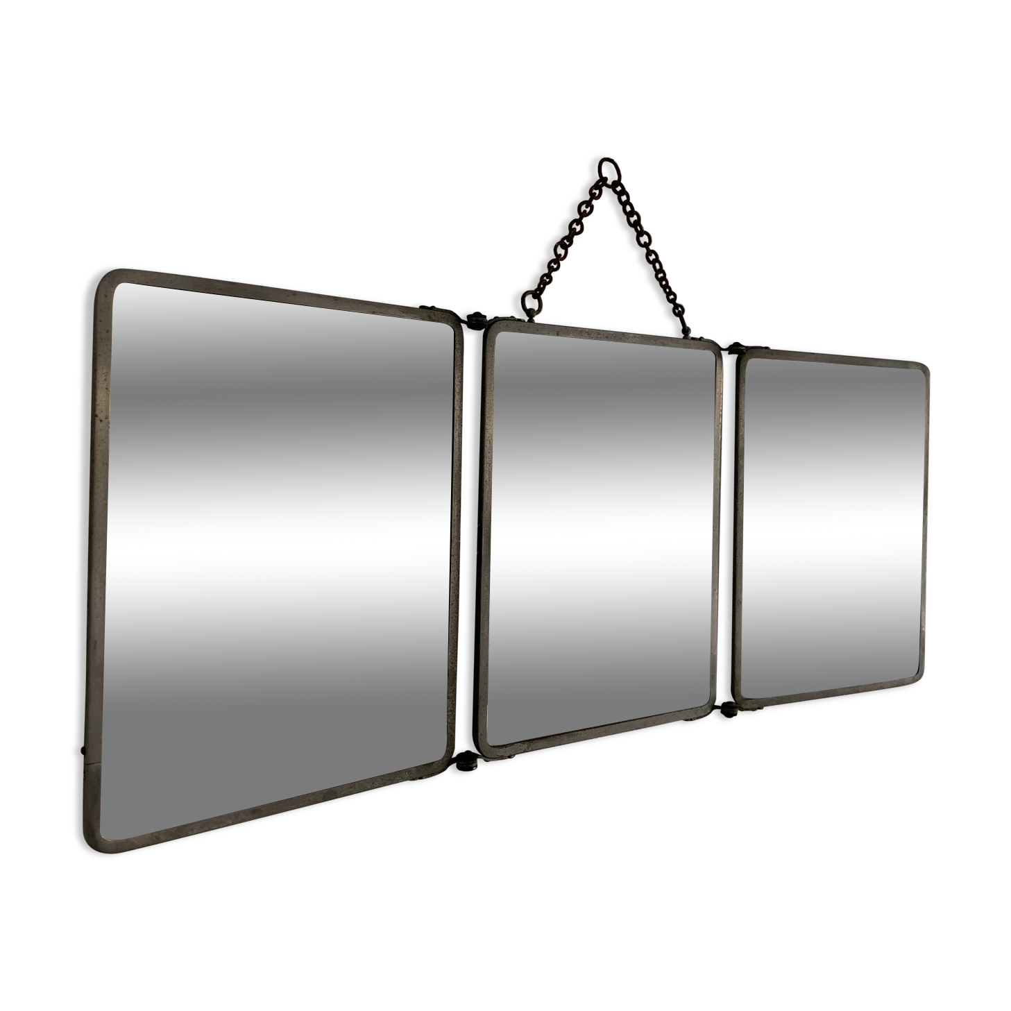 Mirror triptych barber imitation crocodile brown vintage 1930 - 27 x 66 cm