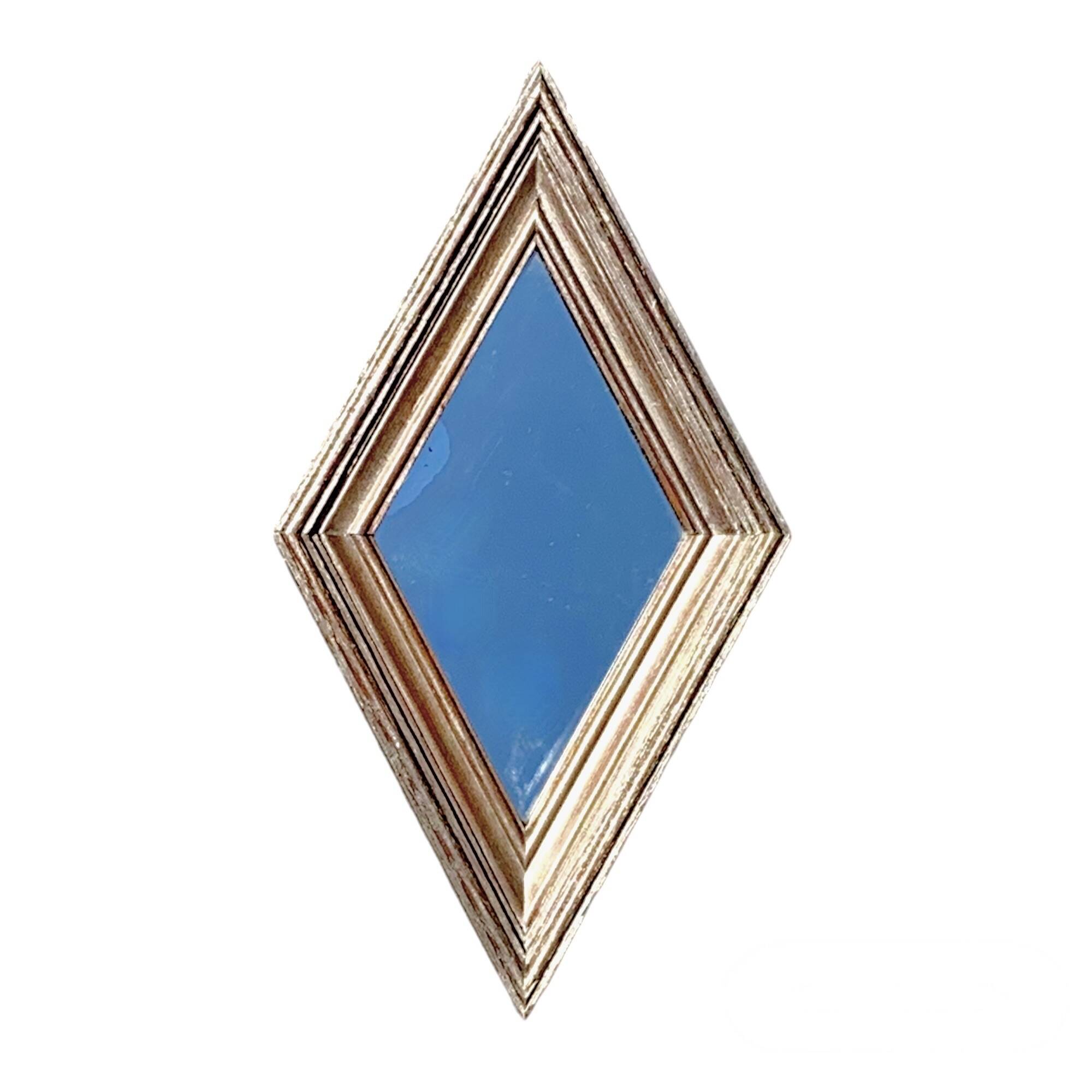 Small vintage wooden diamond wall mirror