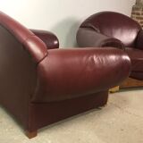 Armchairs (the pair) art deco style in wood and burgundy leather 1940