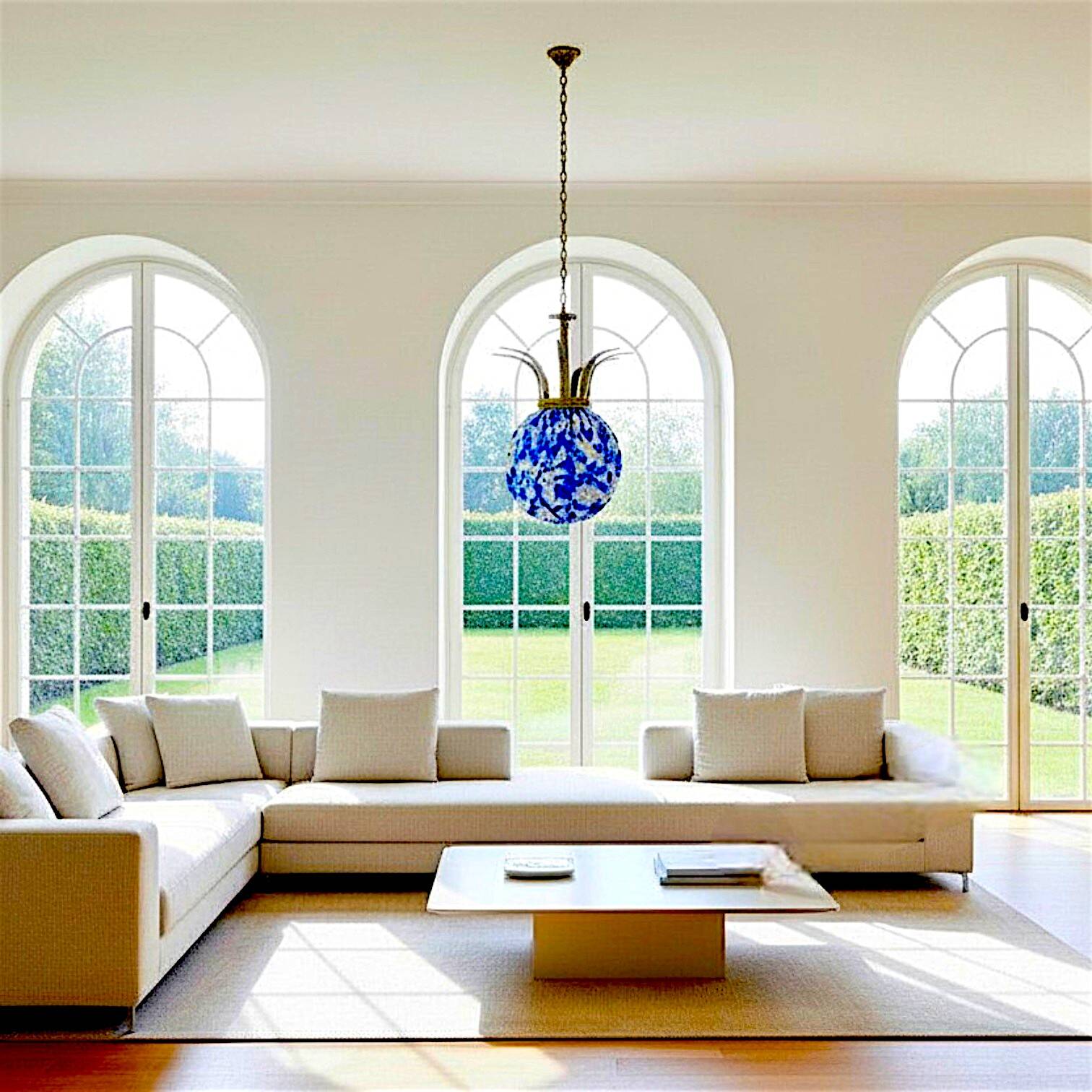 Large Portuguese blue glass crowned chandelier