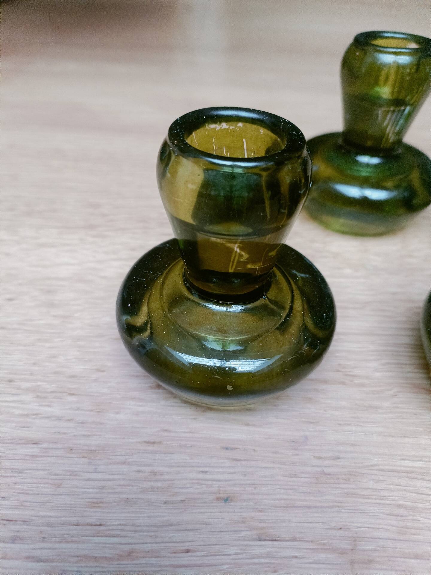 Bottle green glass candle holders