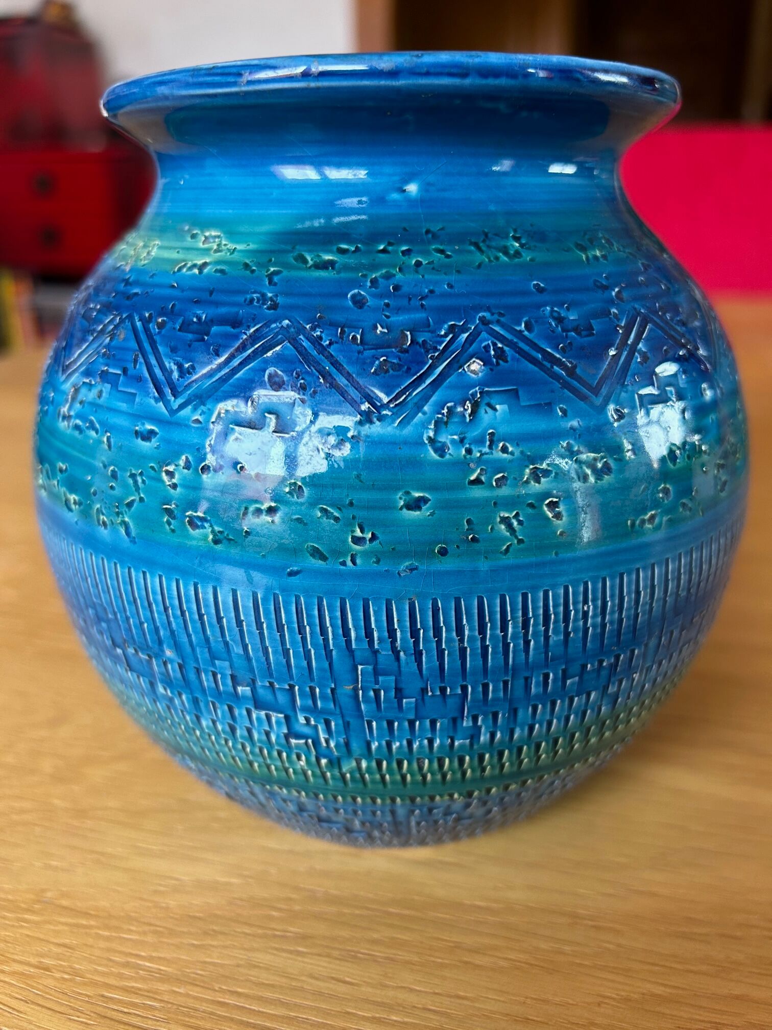 Aldo Londi ceramic ball vase (1911-2003) Rimini Blue, for Bitossi