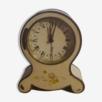 Vintage Jaz Beige Alarm Clock with Flower Decoration, Works Poorly Year 60