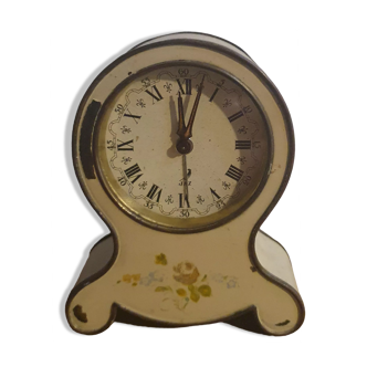 Vintage Jaz Beige Alarm Clock with Flower Decoration, Works Poorly Year 60