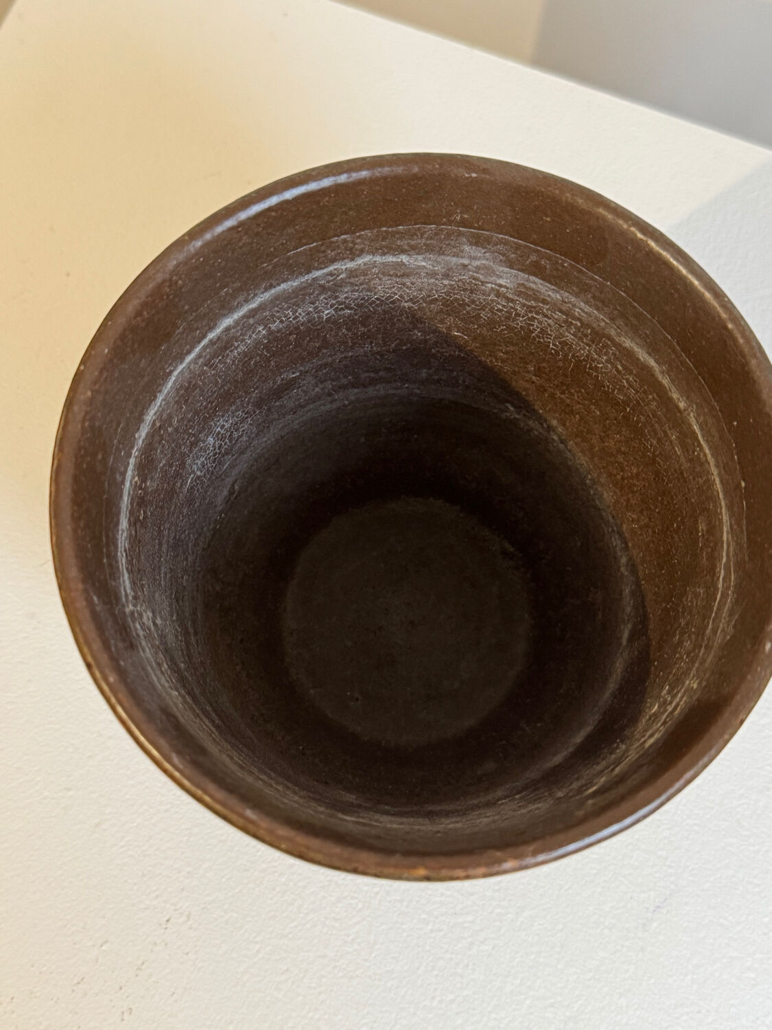 Vintage MCM handmade ceramic fat lava pottery flower planter Mid Centu