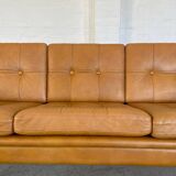 Vintage danish retro svend skipper 3 person sofa in light cognac leather