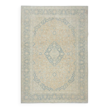 One of a kind Hand-knotted Turkish Area Rug. Vintage Beige Large Carpet for Rustic, Country & Farmhouse Decor