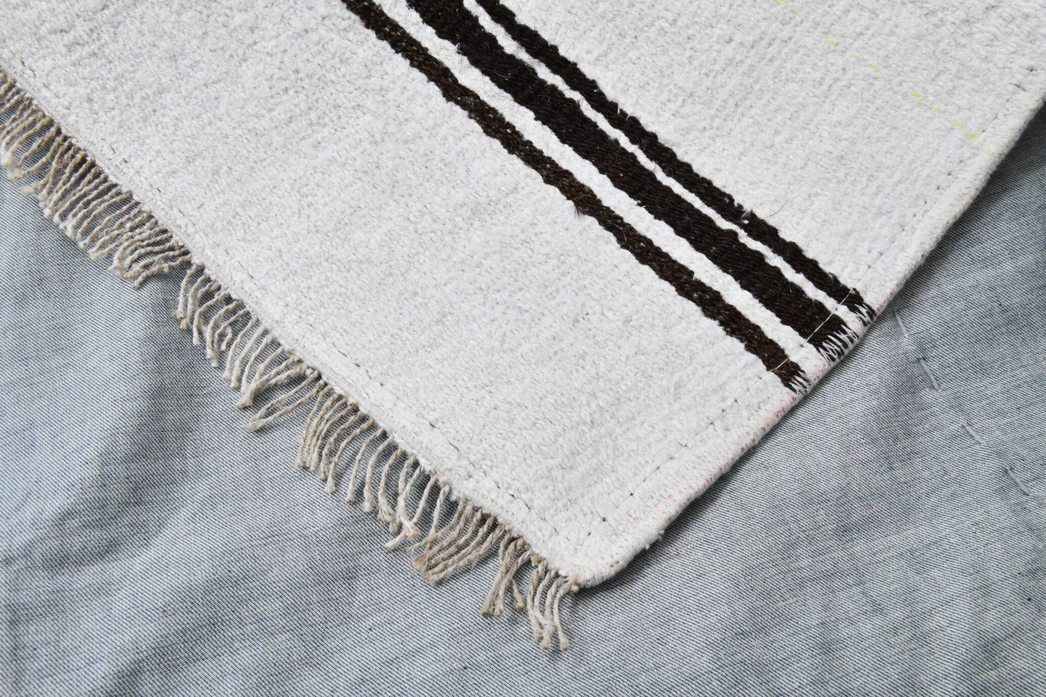 White Brown Striped Turkish Runner Rug, 70x310Cm