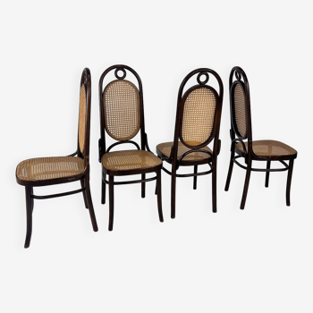 Set of 4 Radomsko Bentwood and Cane Dining Chairs, 1950s
