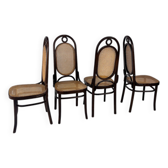Ensemble de 4 chaises de salle à manger Radomsko en bois courbé et cannage, 1950s