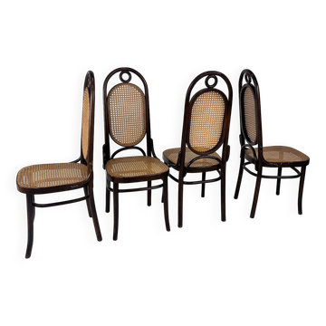 Ensemble de 4 chaises de salle à manger Radomsko en bois courbé et cannage, 1950s