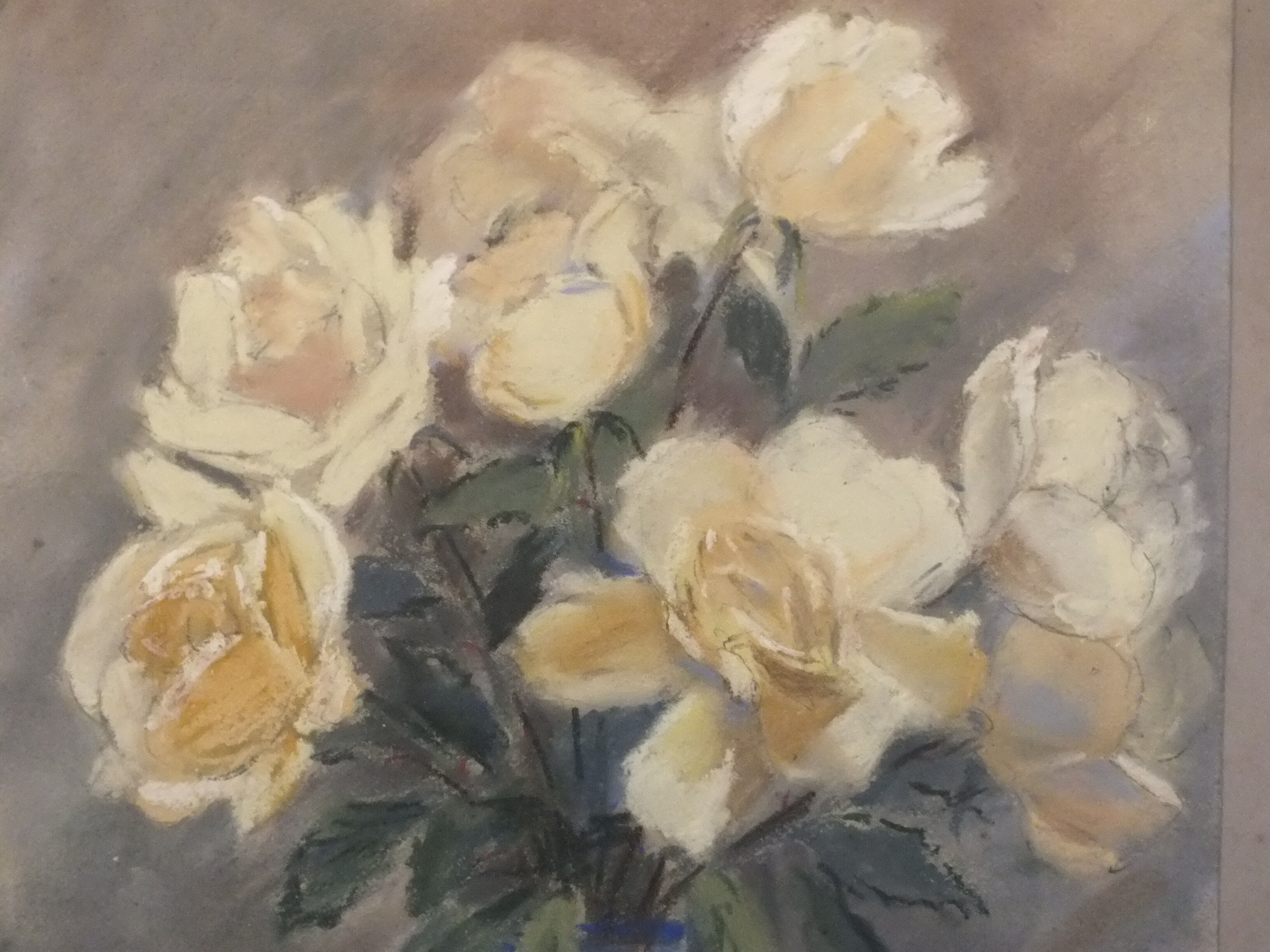 Pastel under glass - Bouquet of yellow roses - signed Artico 1931