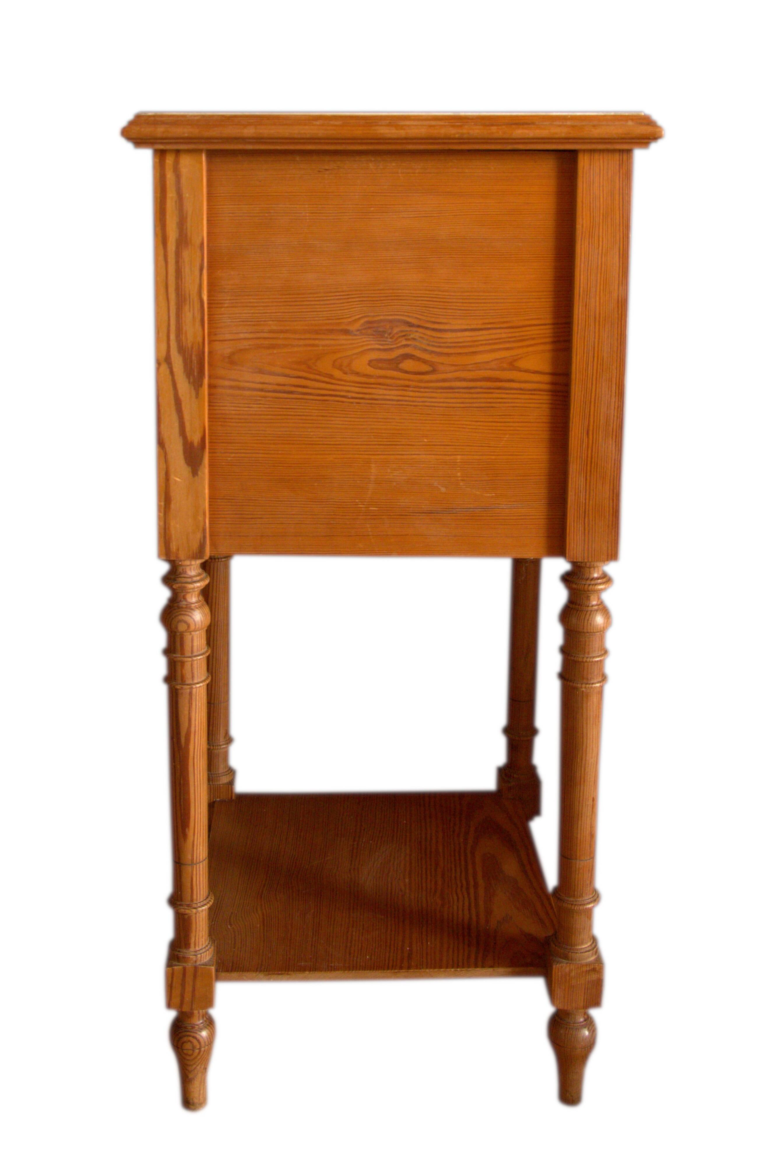 Nightstand in marked pine and marble, 37x81cm, 1940s, Art Deco, Gallé