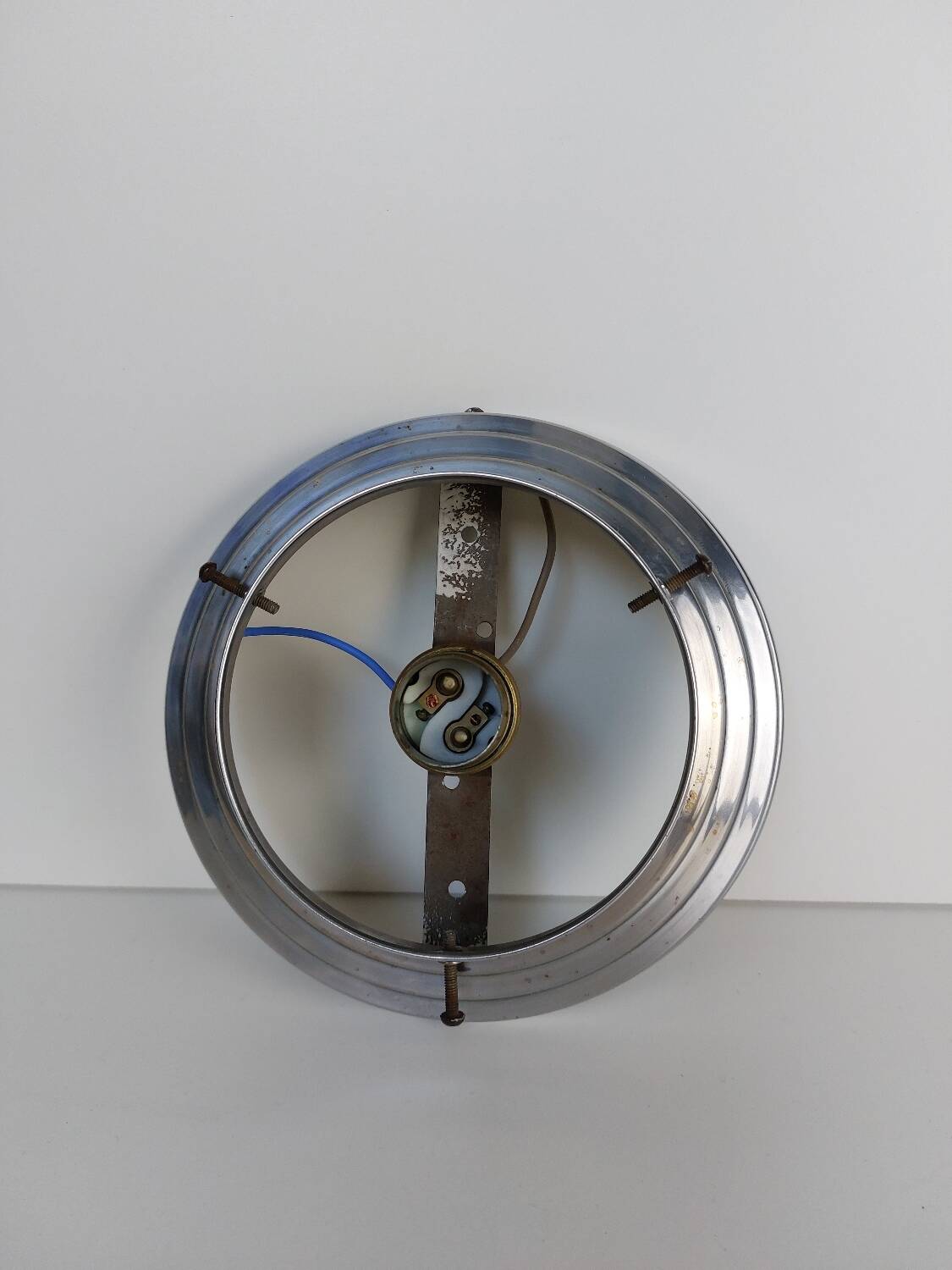 Opaline art deco ceiling light chrome support