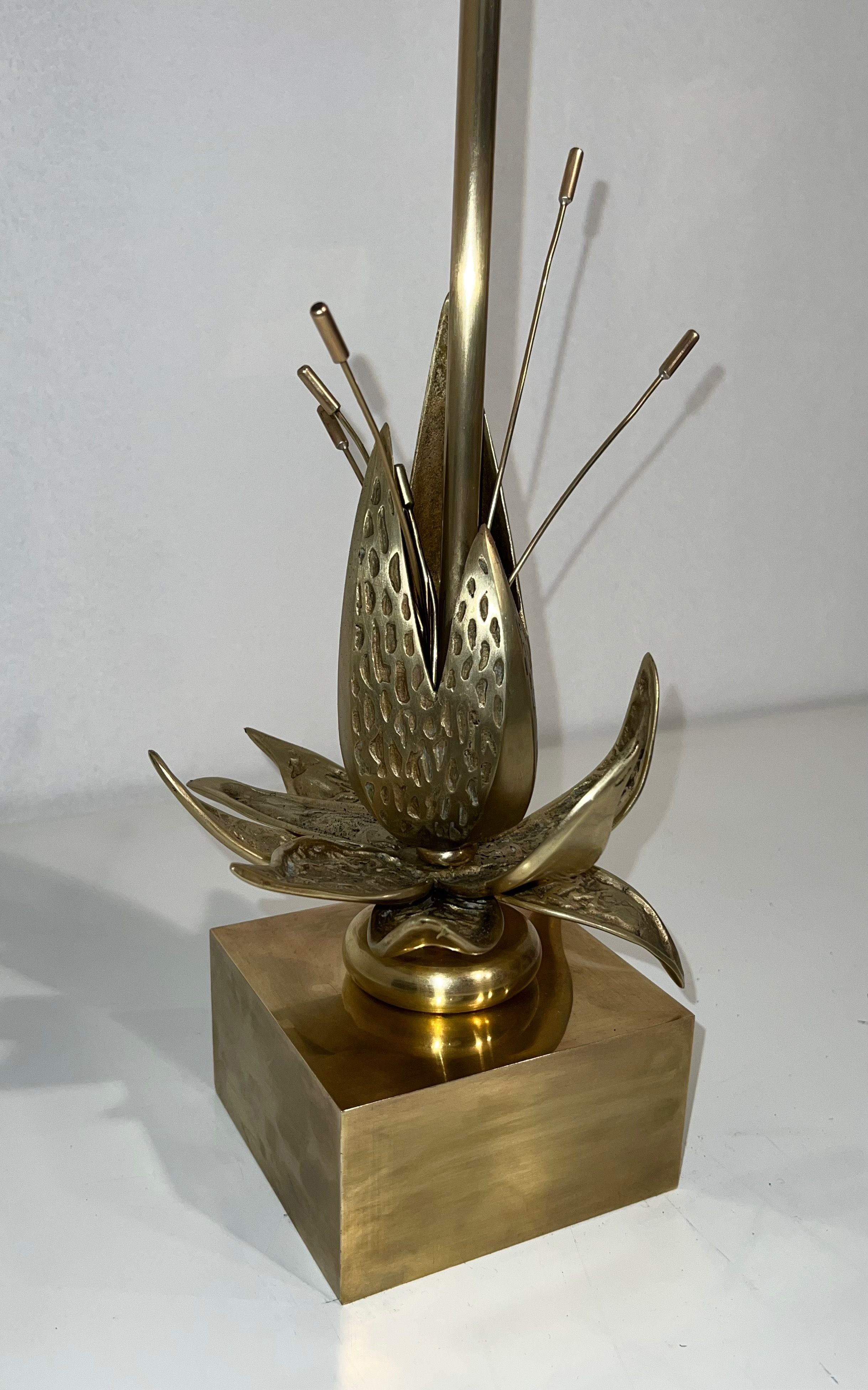 Bronze and brass water lily lamp attributed to Maison Charles. Circa 1970.