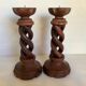 Pair of candlesticks picnic candle in twisted turned wood