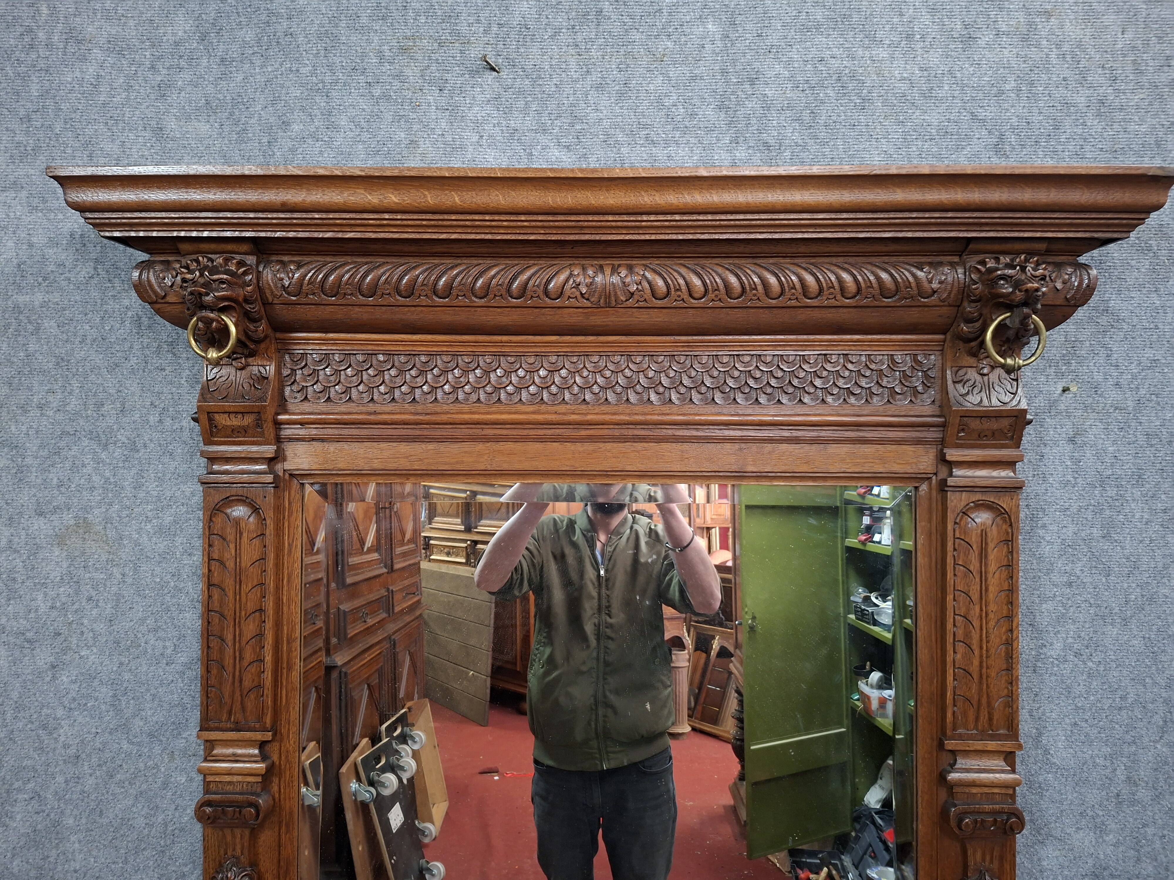 carved oak fireplace mirror, Renaissance, dating from the late 19th century