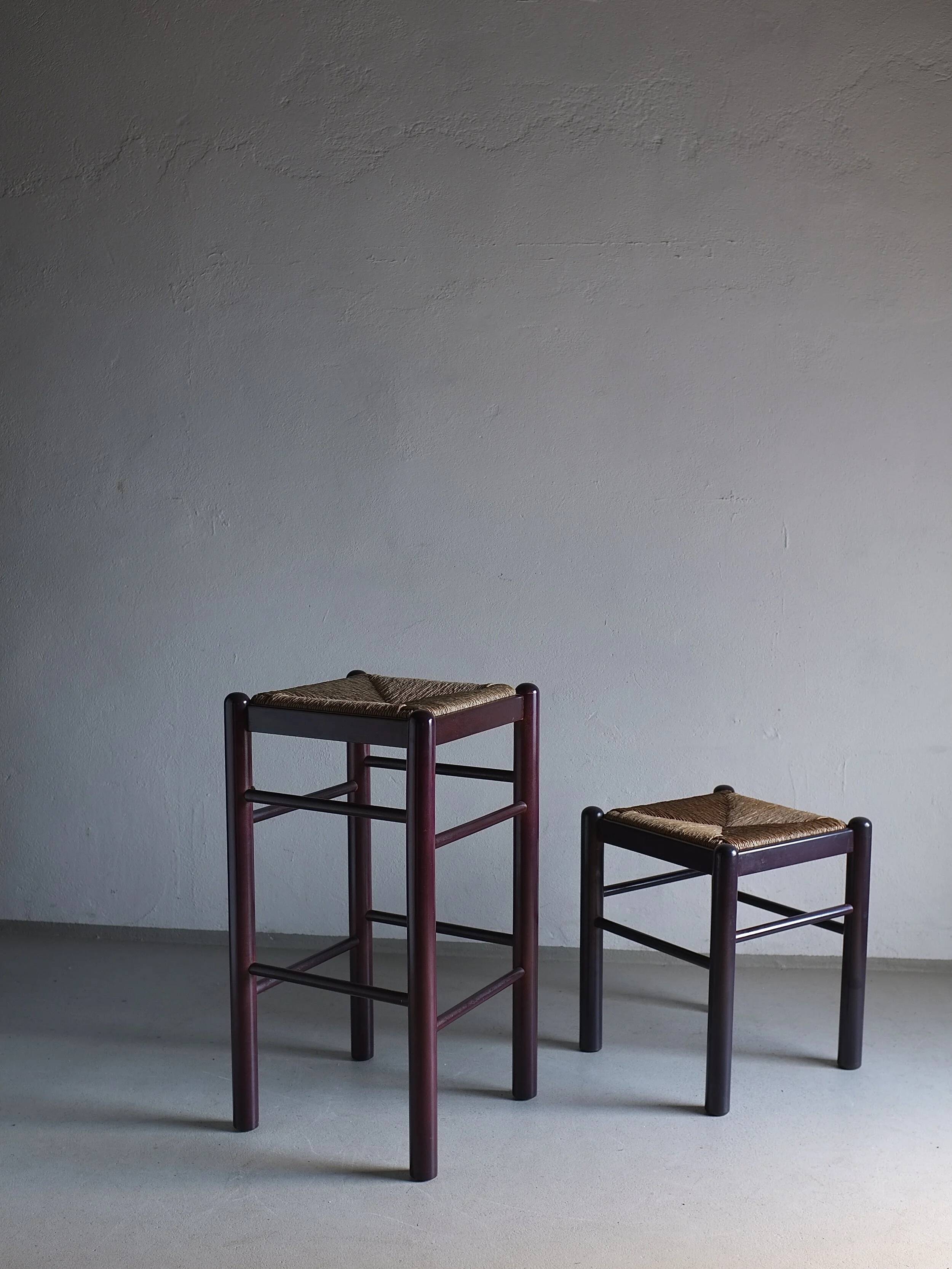 Tabouret et tabouret de bar vintage avec assise en jonc | Italie | Années 1970