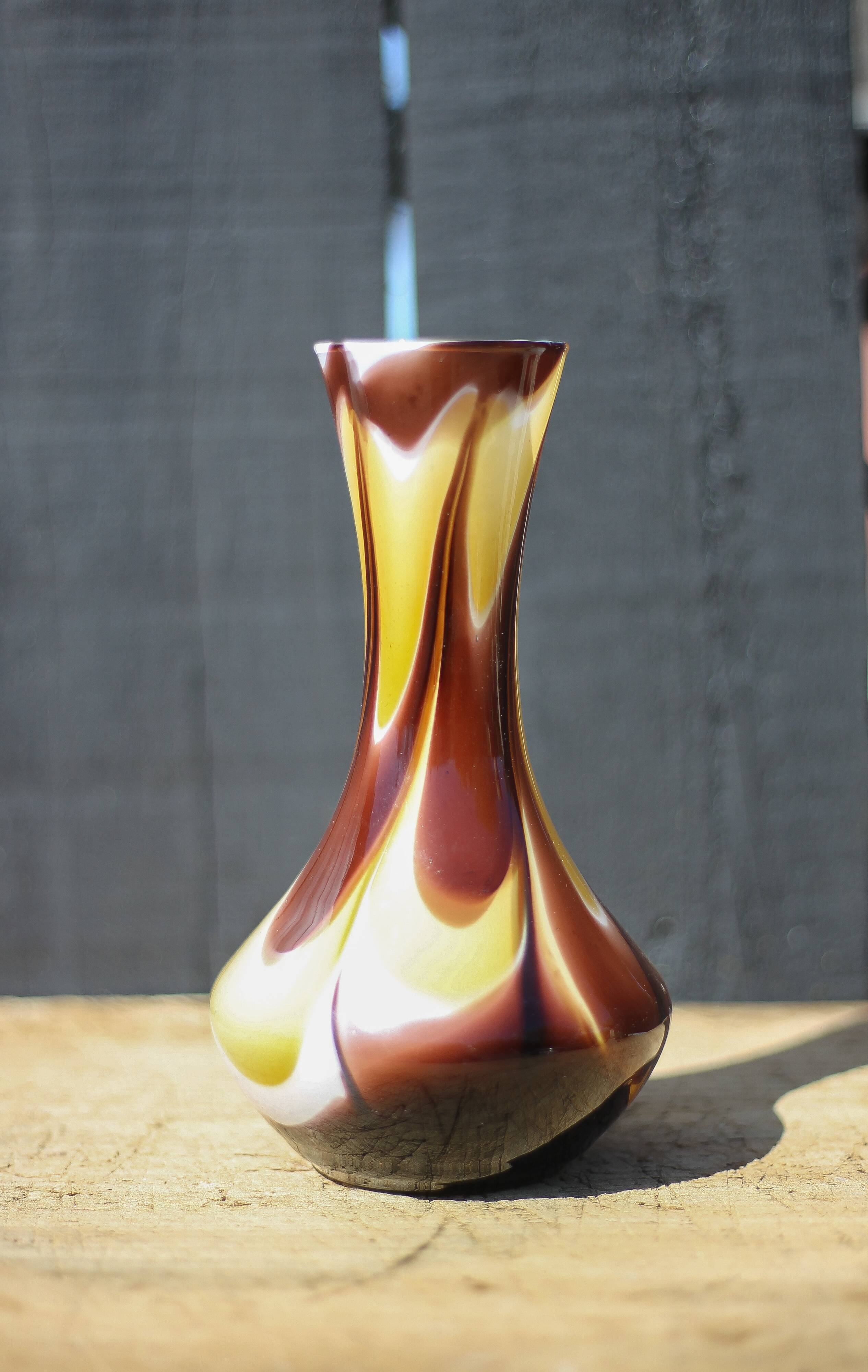 Italian opaline vase, flower pot, flower vase, blown glass, retro, interior decoration