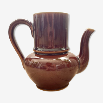 Teapot / ceramic coffee maker email vintage brown