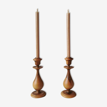 Set of 2 vintage wooden candle holders, 1970