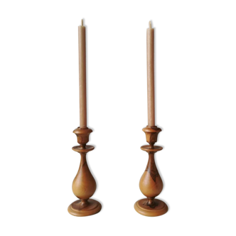 Set of 2 vintage wooden candle holders, 1970